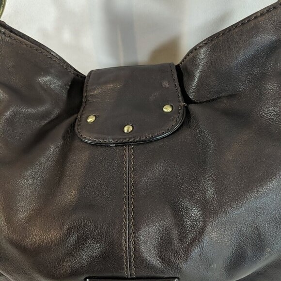 Ri2K Leather Dark Brown Gold Shoulder Purse Bag Adjustable Strap Y2K - Picture 6 of 15